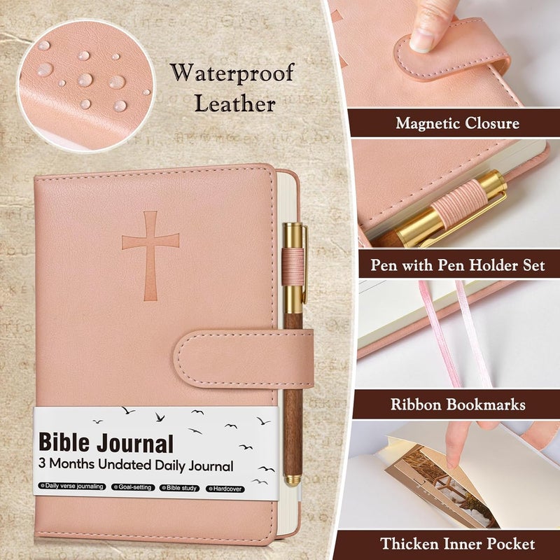 PAPEJOON Leather Christian Bible Journal for Women Men, Prayer Journal for Scripture Study & Daily Devotional, Undated Church Notes Notebook, Jesus Religious Faith Gifts for Pastor, Graduation, Baptism, Pink - Image 2